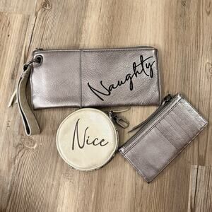 Hobo Vida 3 Pc Naughty Nice Metallic Wallet Wristlet Coin Purse Card Holder Set